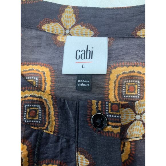 Cabi Louie Top Sleeveless Button up Large Brown Geometric print Cotton Work - Picture 7 of 9